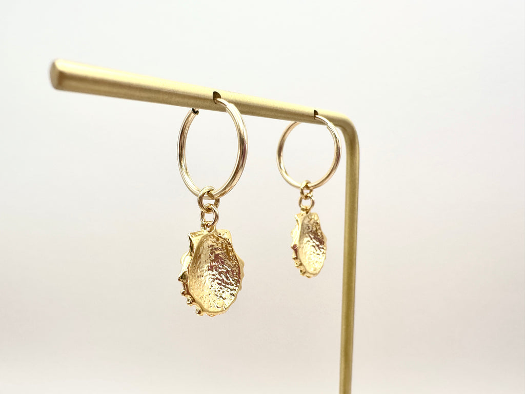 Medium Sunrise Scallop Shell Charm 14K Gold Filled Hoop Earrings
