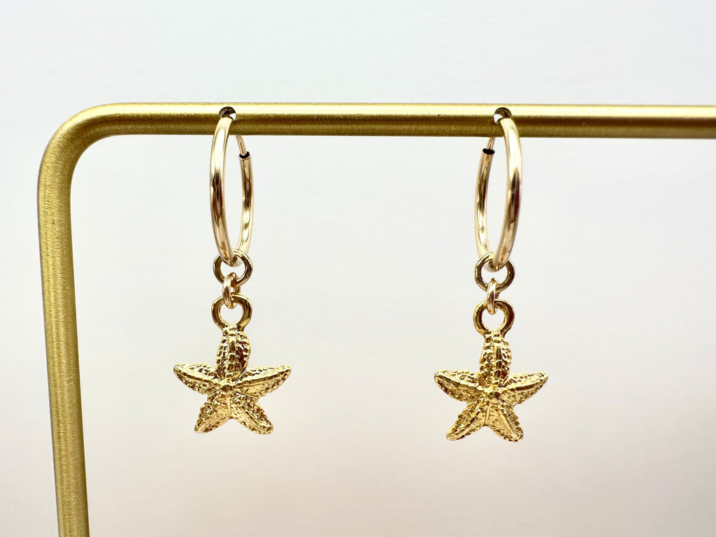 Starfish Charm 14K Gold Filled Hoop Earrings