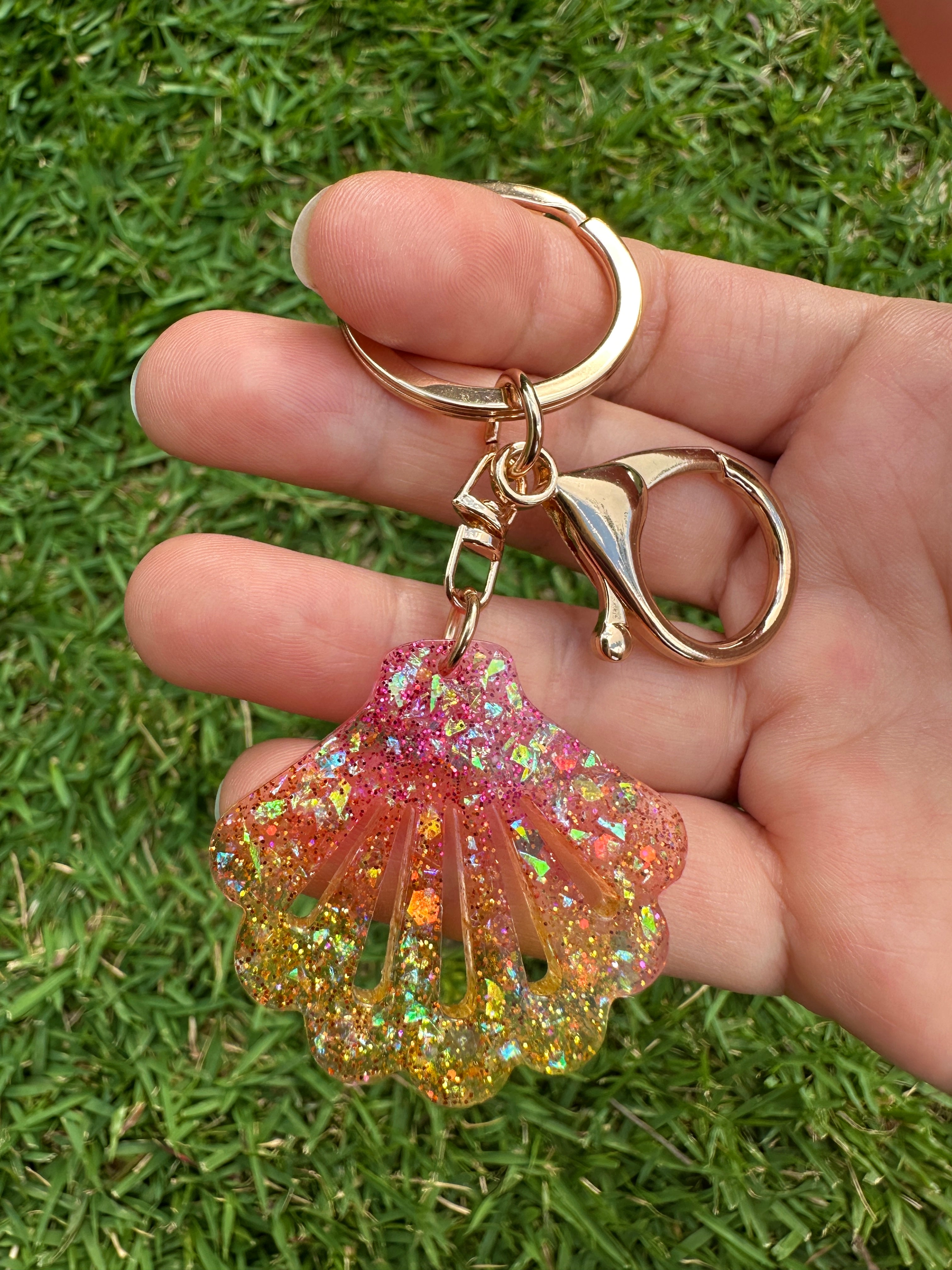 Seashell Resin Keychain - Choose from Sunrise, Moonrise, or Abalone