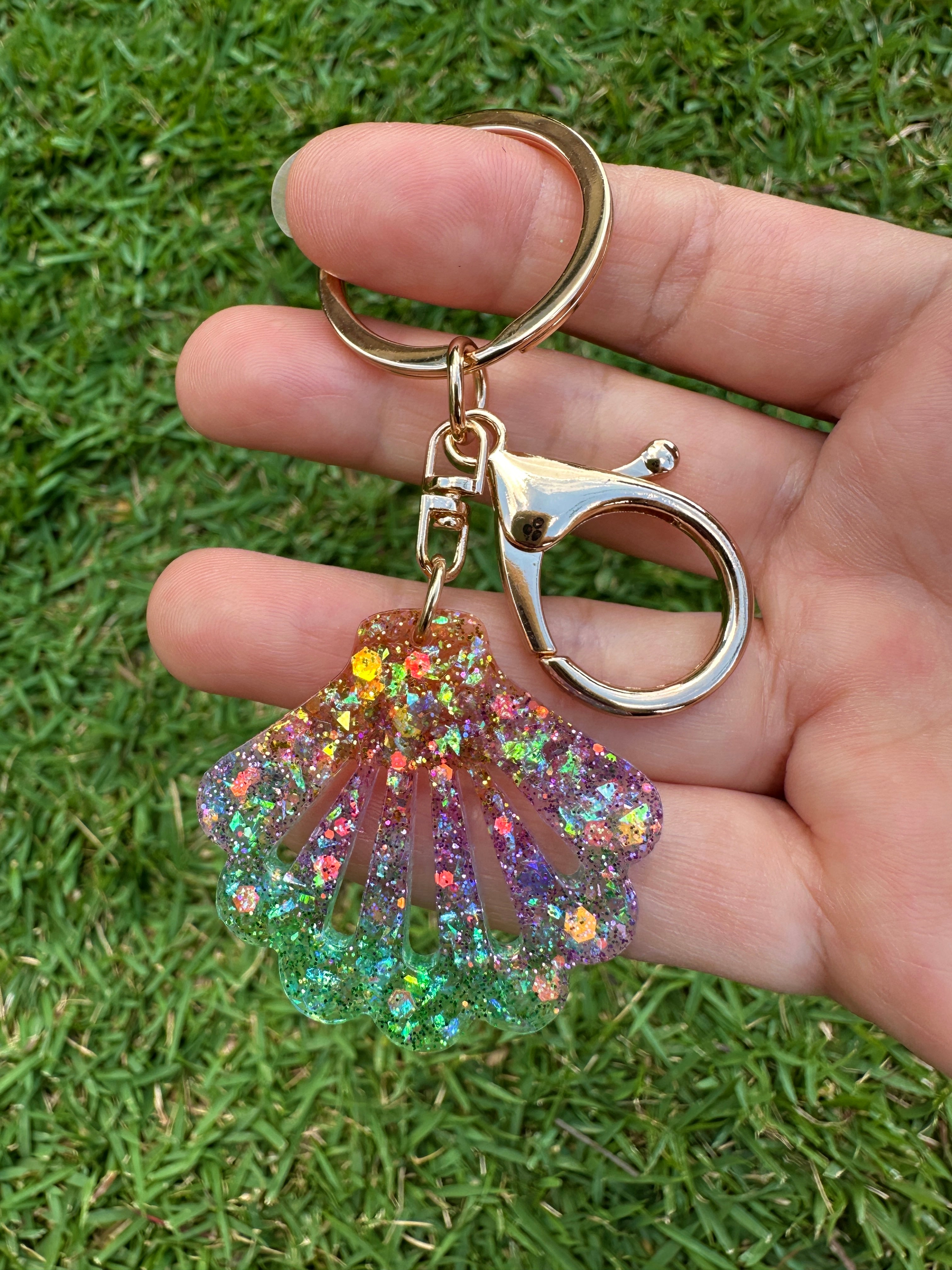 Seashell Resin Keychain - Choose from Sunrise, Moonrise, or Abalone