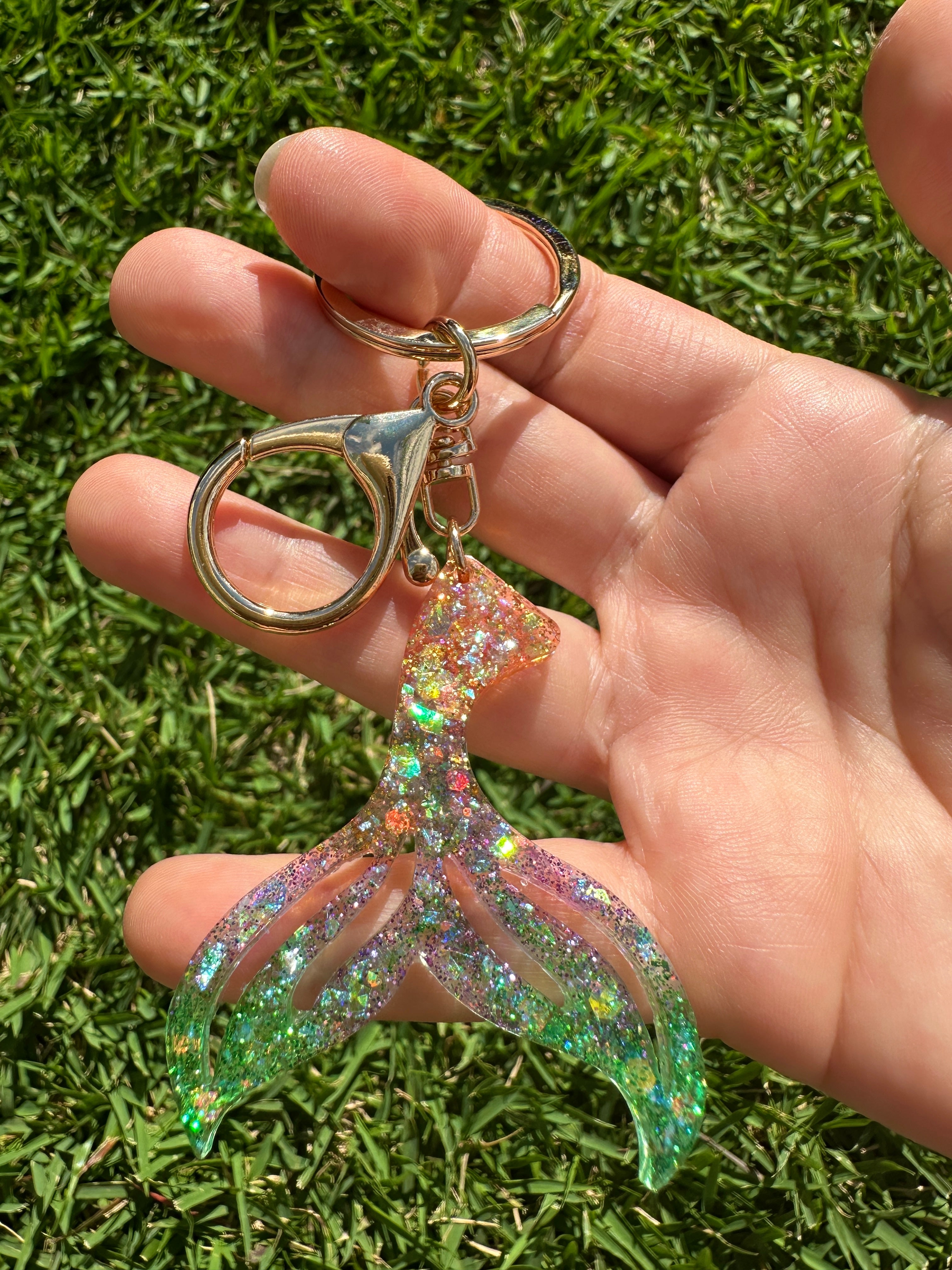 Mermaid Tail Resin Keychain - Choose from Sunrise, Moonrise, or Abalone