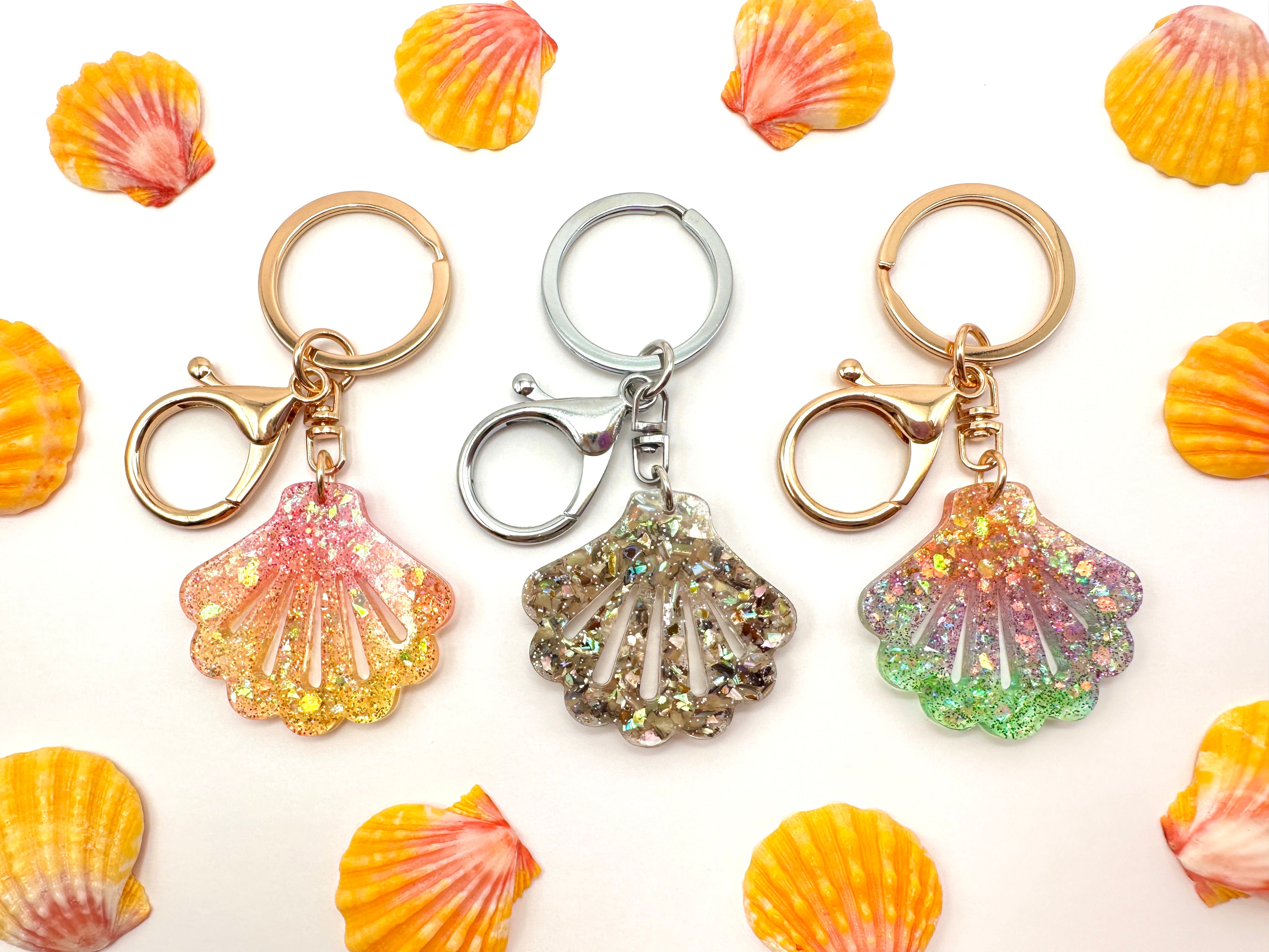 Seashell Resin Keychain - Choose from Sunrise, Moonrise, or Abalone
