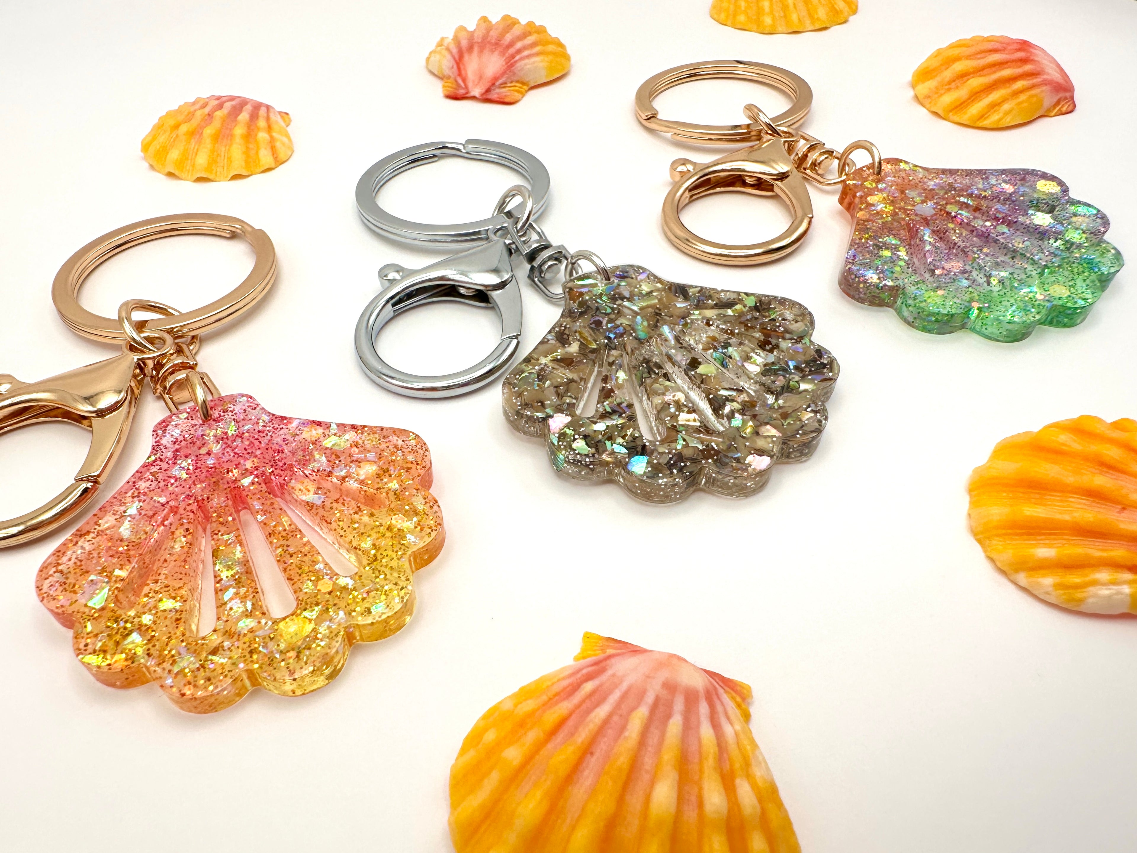 Seashell Resin Keychain - Choose from Sunrise, Moonrise, or Abalone