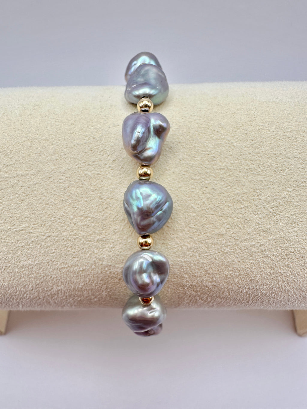 Iridescent Grey Keshi Pearl Nugget Bracelet with 14K Gold Filled Accents