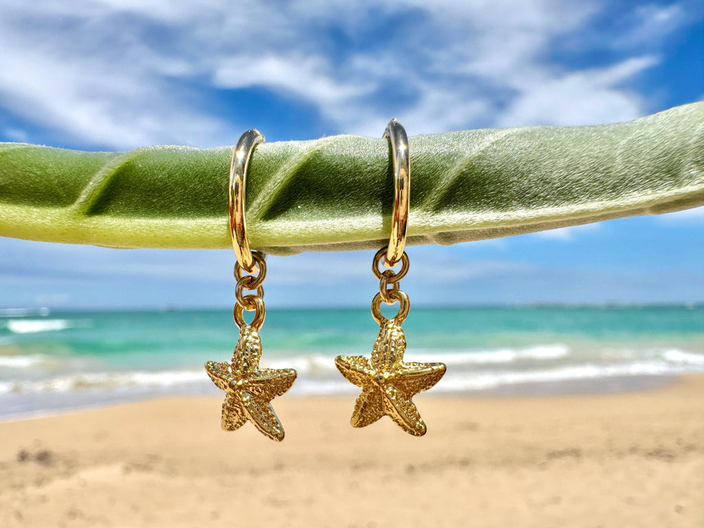 Starfish Charm 18K Gold Filled Hoop Earrings