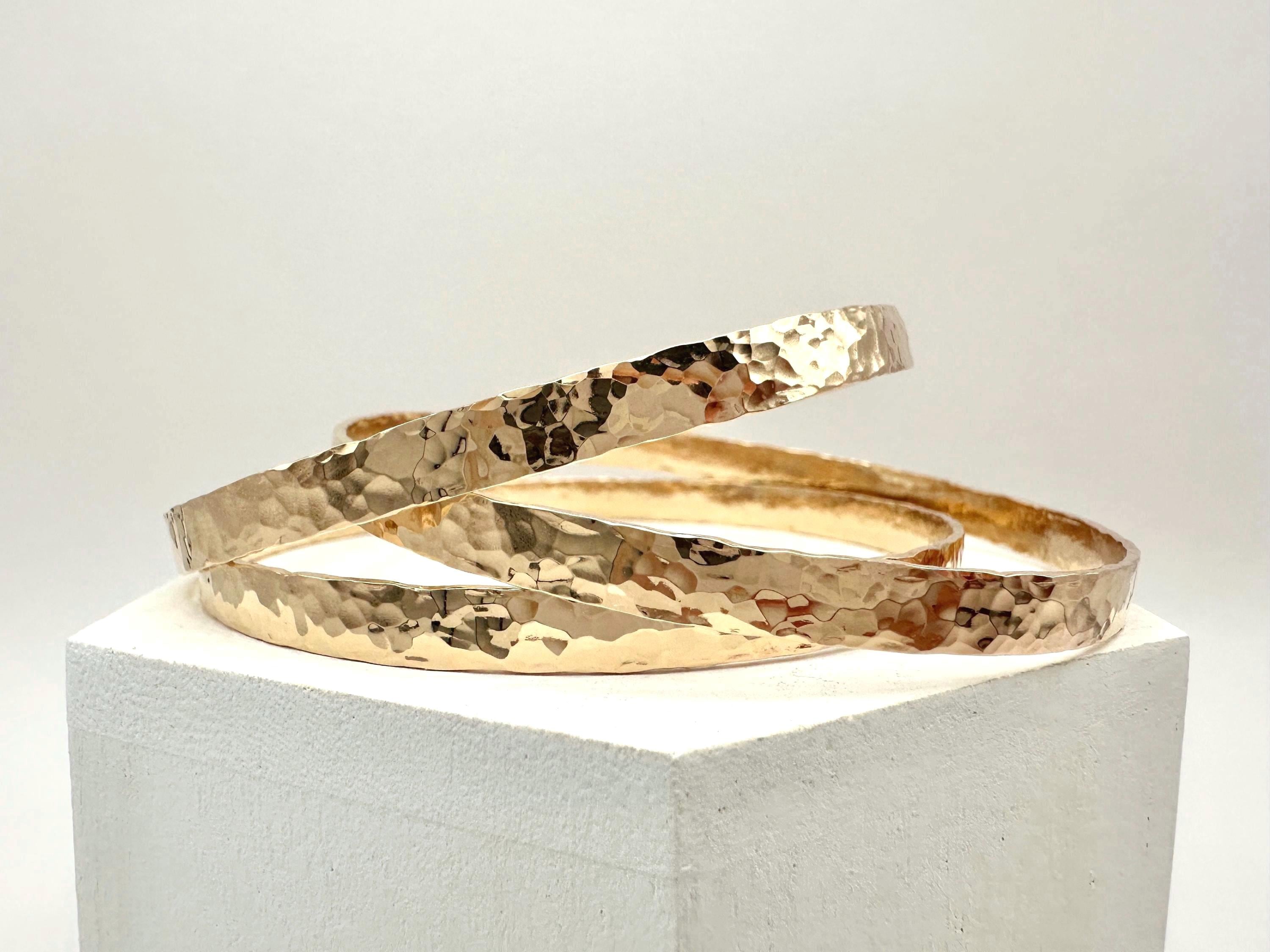 Single 14K Gold Filled Thick Hammered Stacking Bangle 5mm Wide