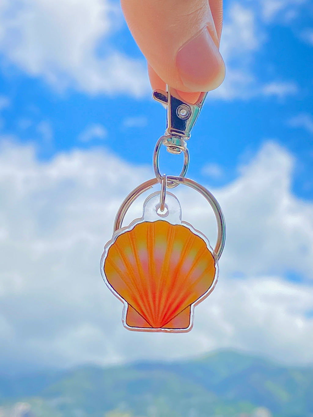 Acrylic 1" Charm Keychain - Rainbow, Monarch Butterfly, Sunrise Shell
