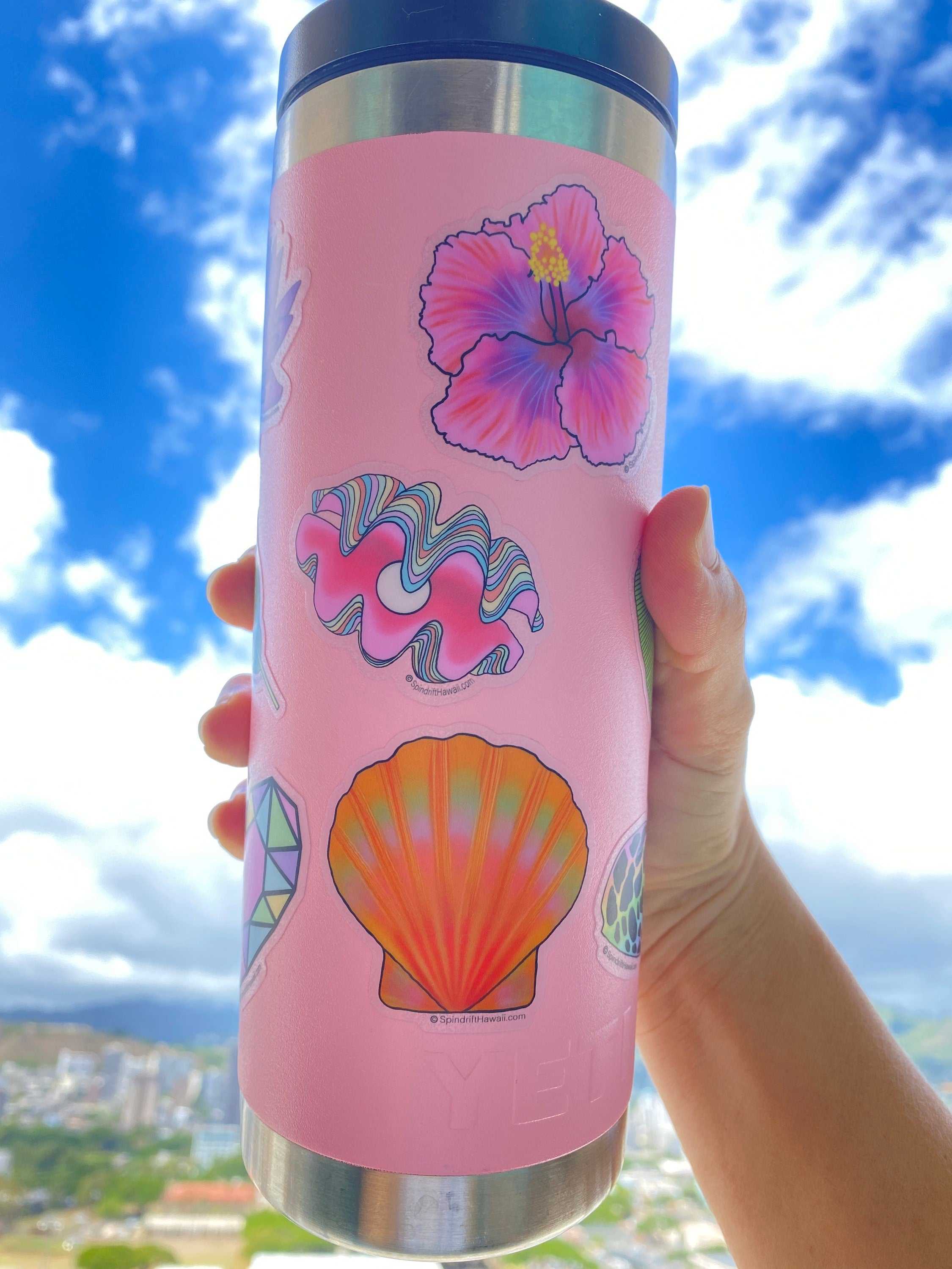 Pink Hibiscus Flower Clear 2” Vinyl Die Cut Sticker