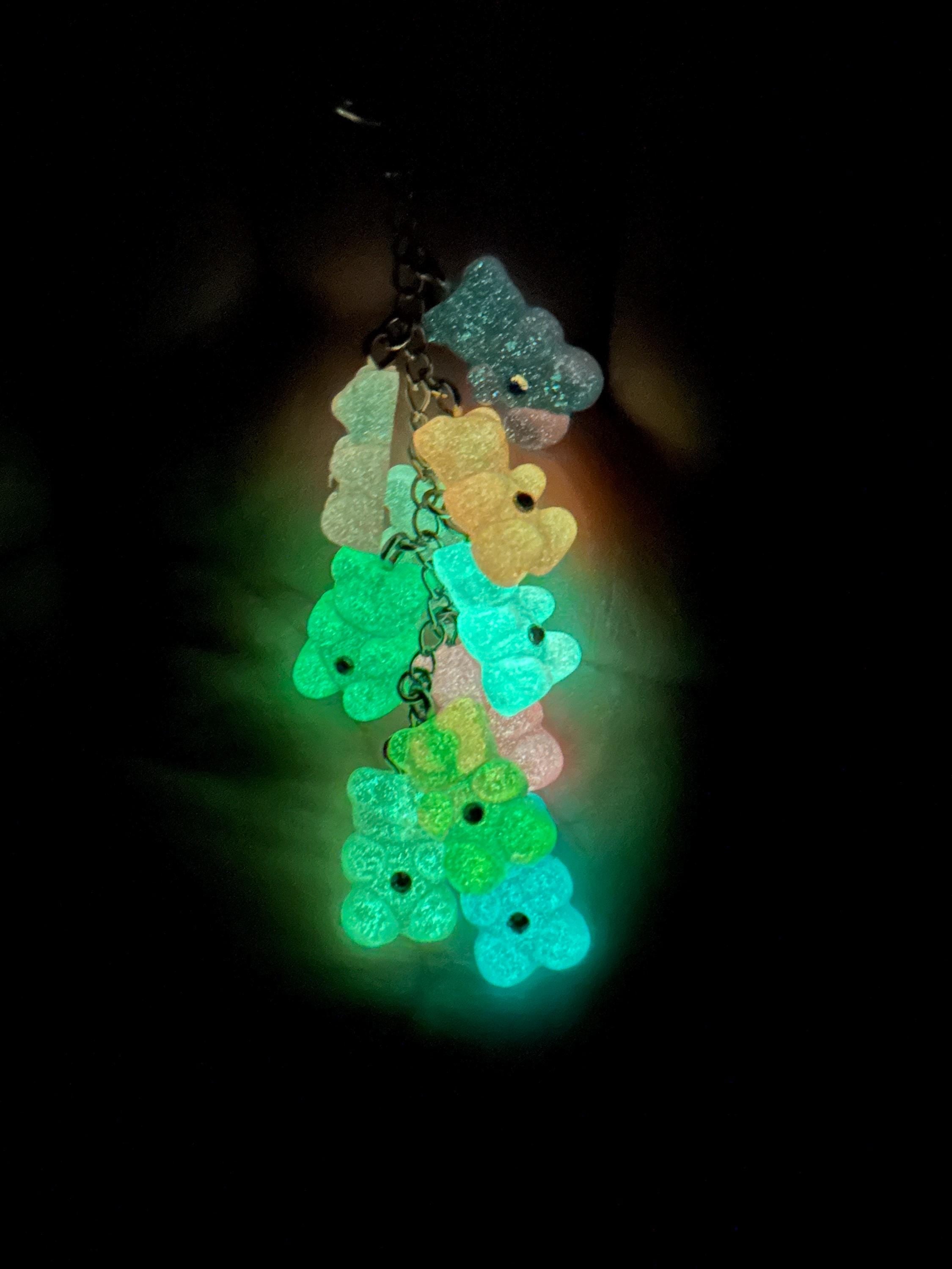Rhinestone Gummy Bear Sparkling Rainbow Glow in the Dark Charm Keychain