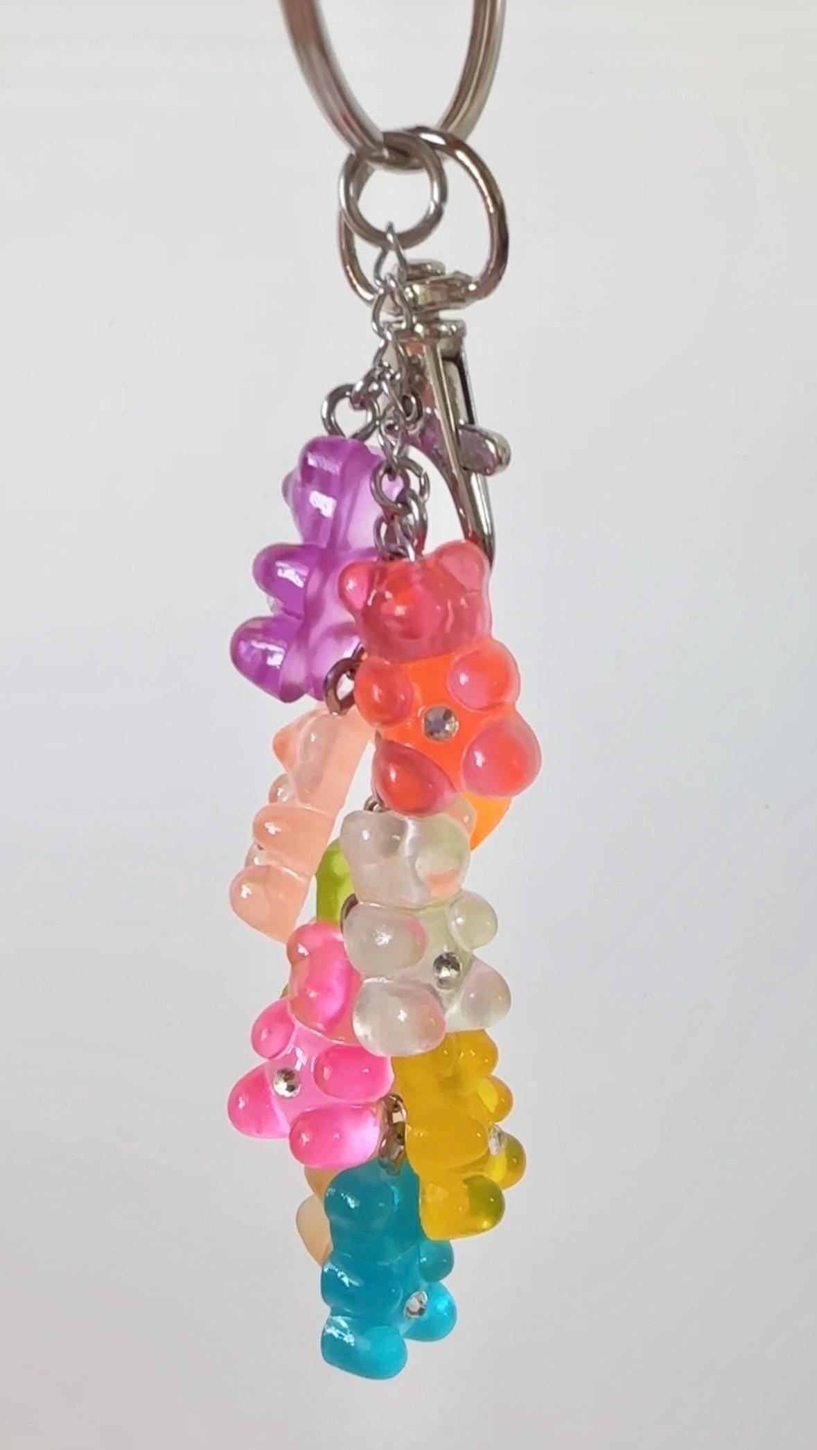 Rhinestone Gummy Bear Sparkling Rainbow Glow in the Dark Charm Keychain