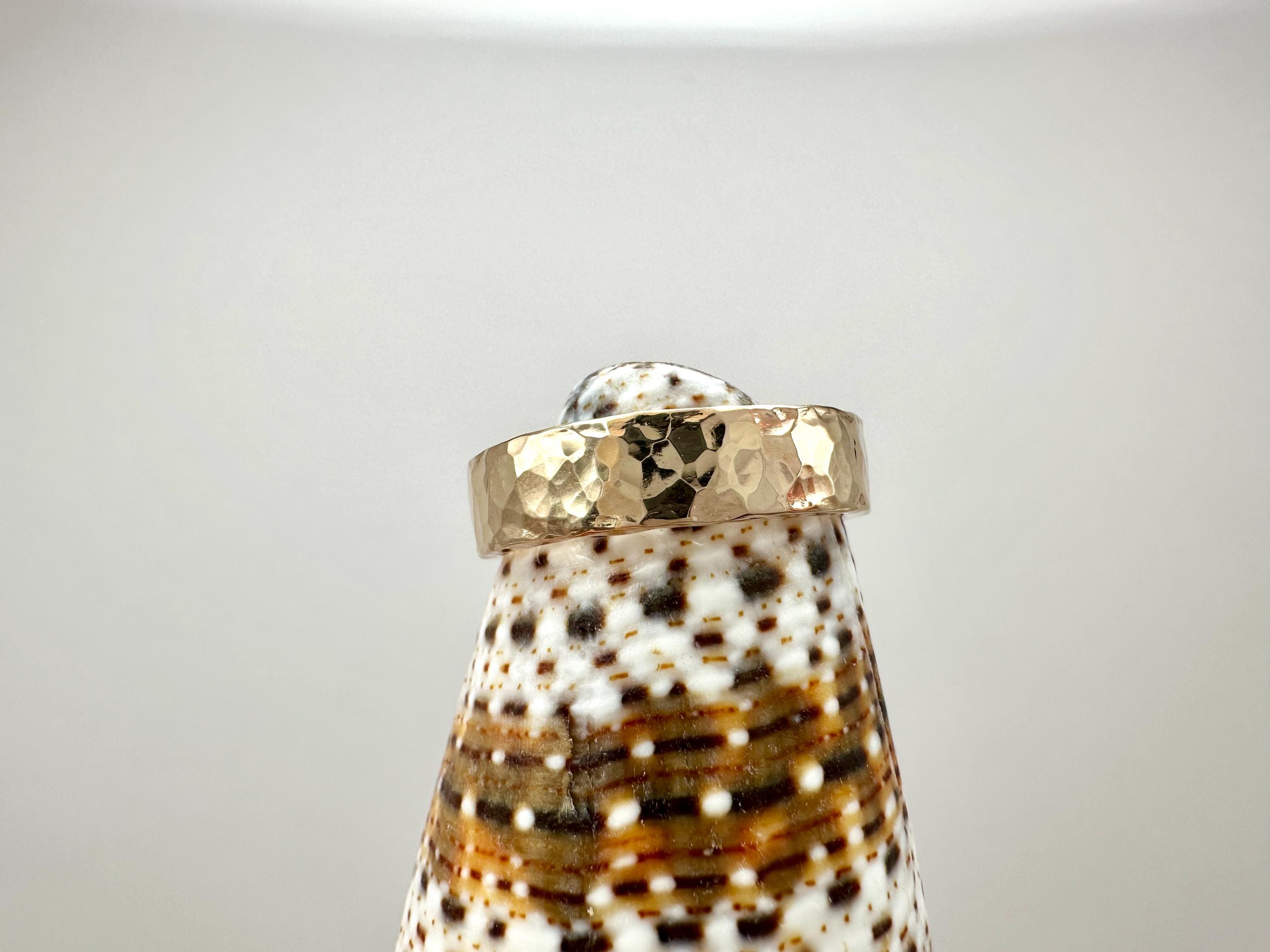 Thick Hammered 14K Gold Filled Ring 5mm Wide Band