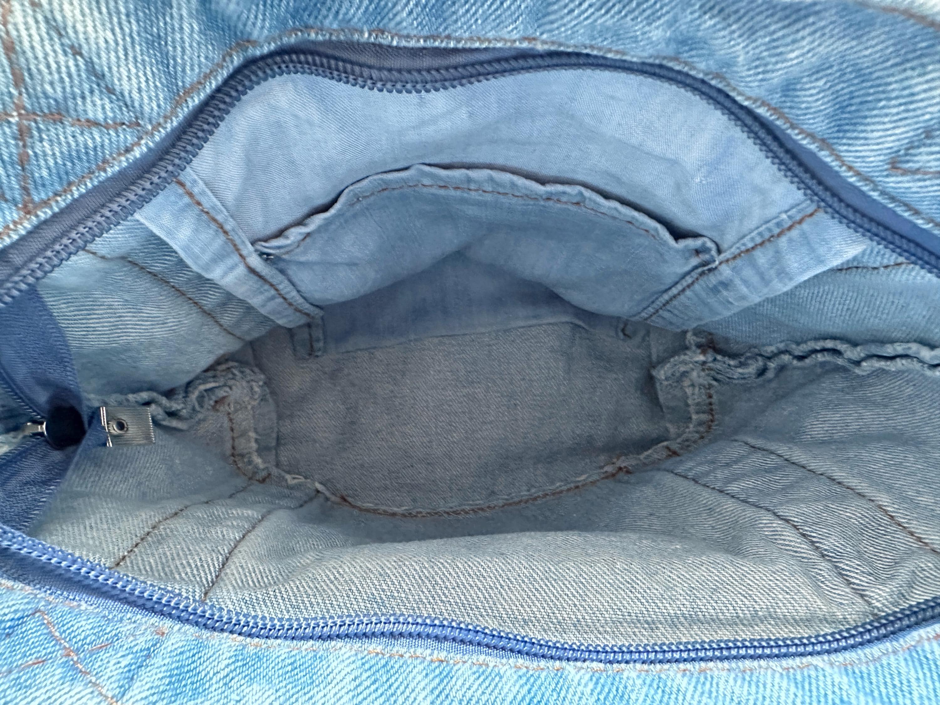 Sparkling Rhinestone Encrusted Blue Jean Crossbody Tote
