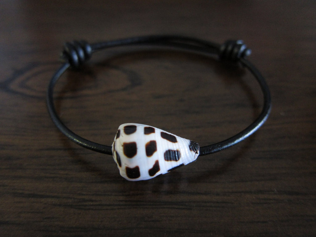 Hawaiian Hebrew Cone Shell on Adjustable Black Leather Sliding Knot Cord