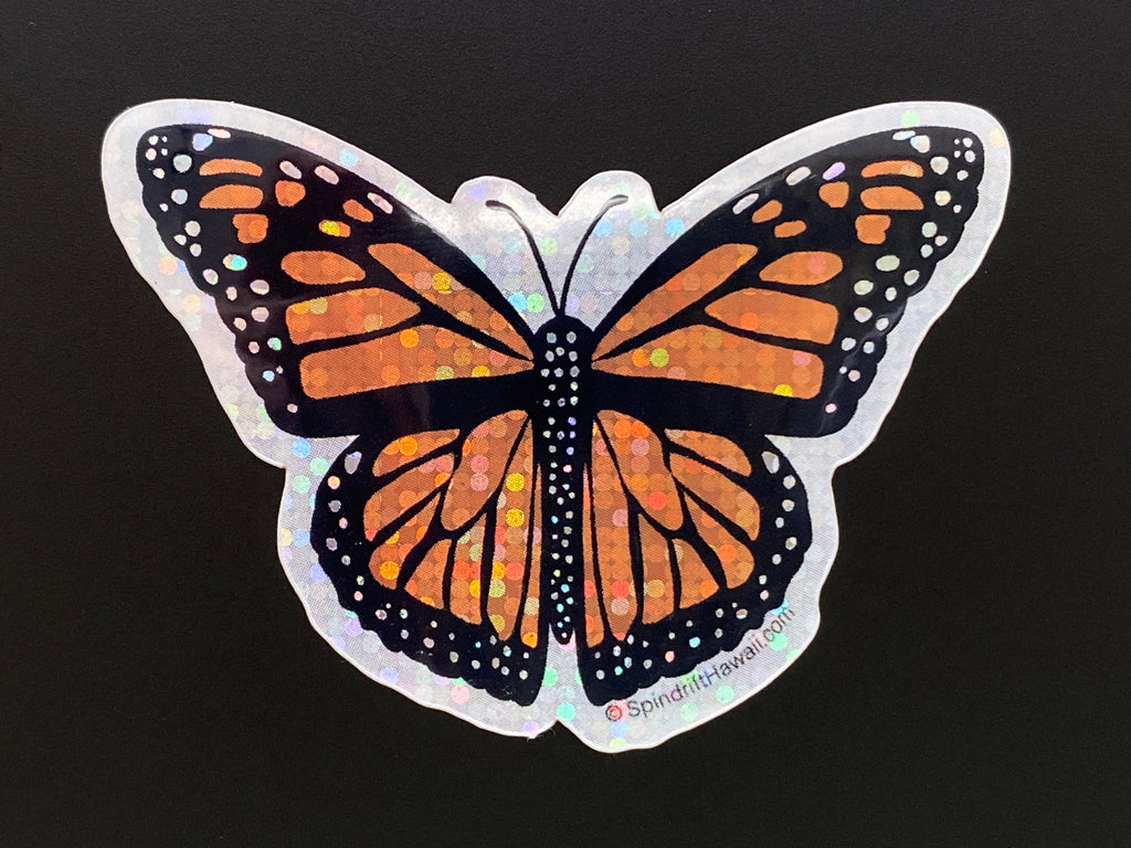 Glitter Holographic Rainbow Monarch Butterfly 2” Die Cut Sticker