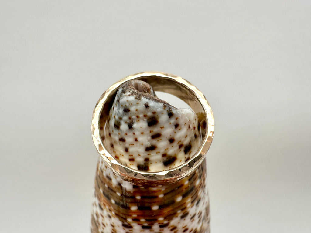 Thick Hammered 14K Gold Filled Ring 5mm Wide Band