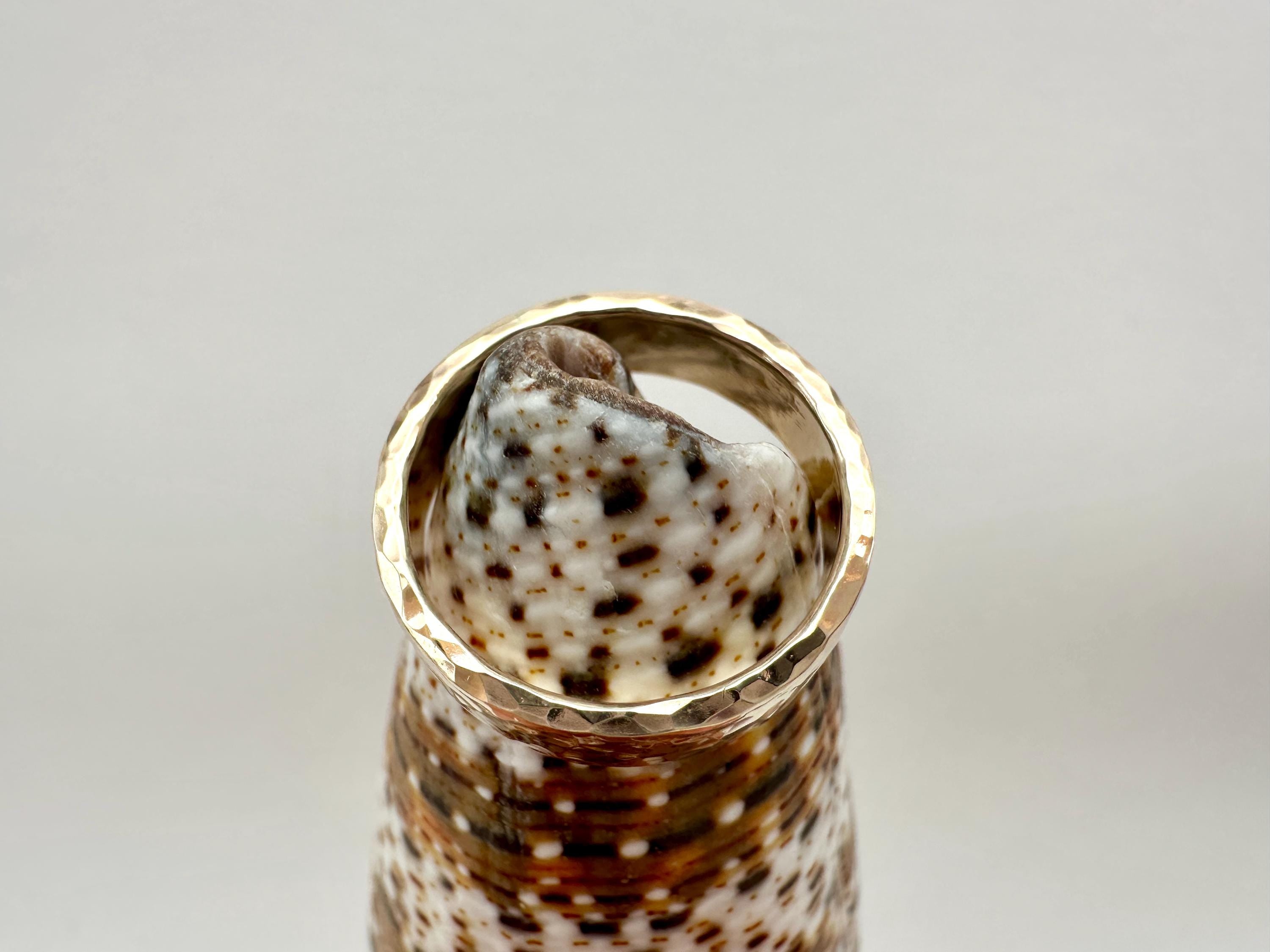 Thick Hammered 14K Gold Filled Ring 5mm Wide Band
