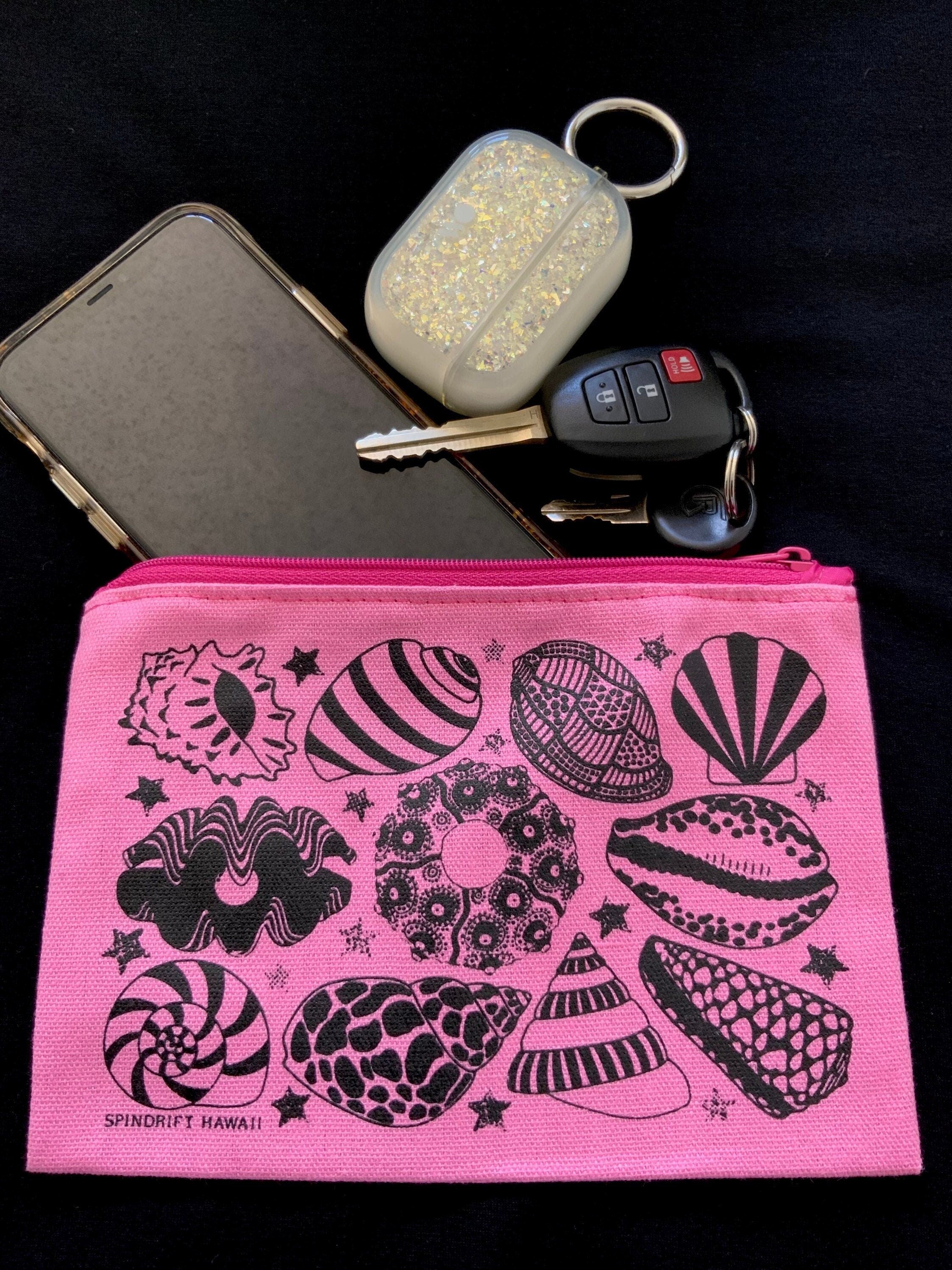Pink Canvas Sea Shell Screen Print Zip Pouch