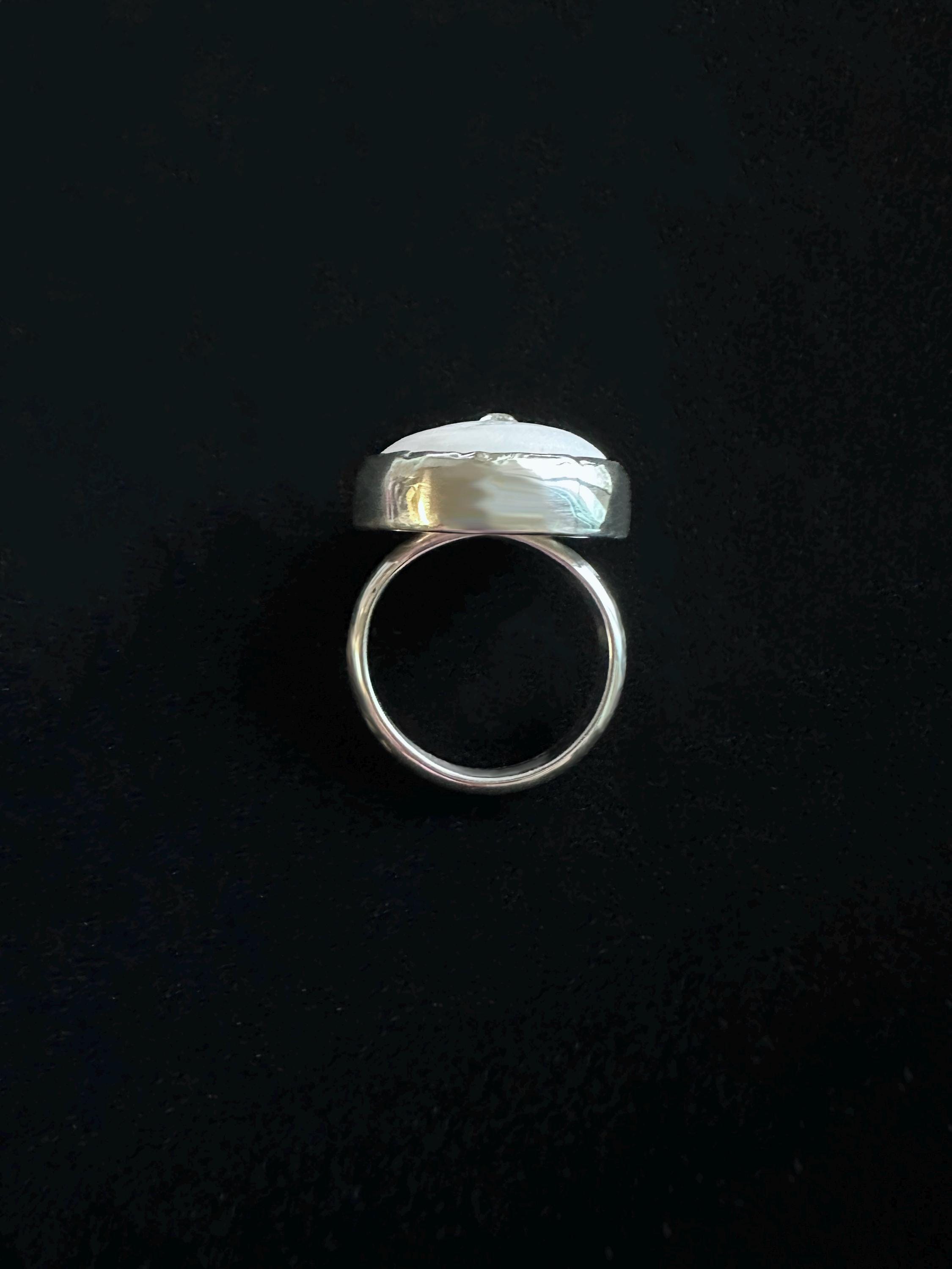 Hawaiian Puka Shell with Swarovski Crystal Sterling Silver Bezel Set Ring