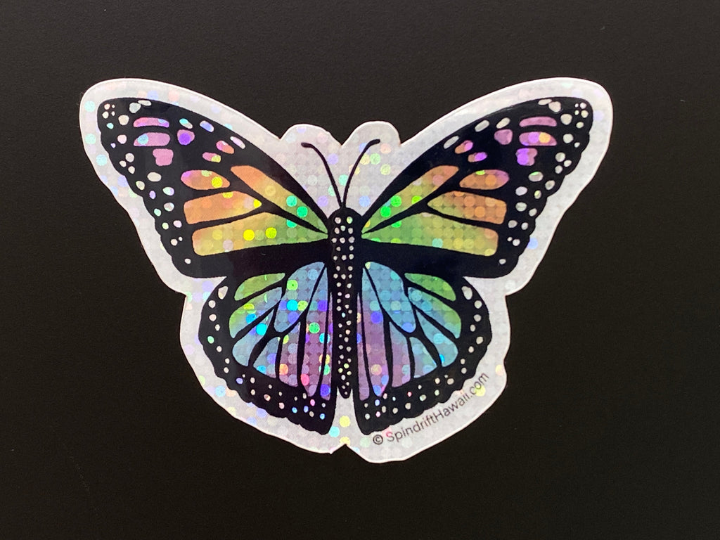 Glitter Holographic Rainbow Monarch Butterfly 2” Die Cut Sticker