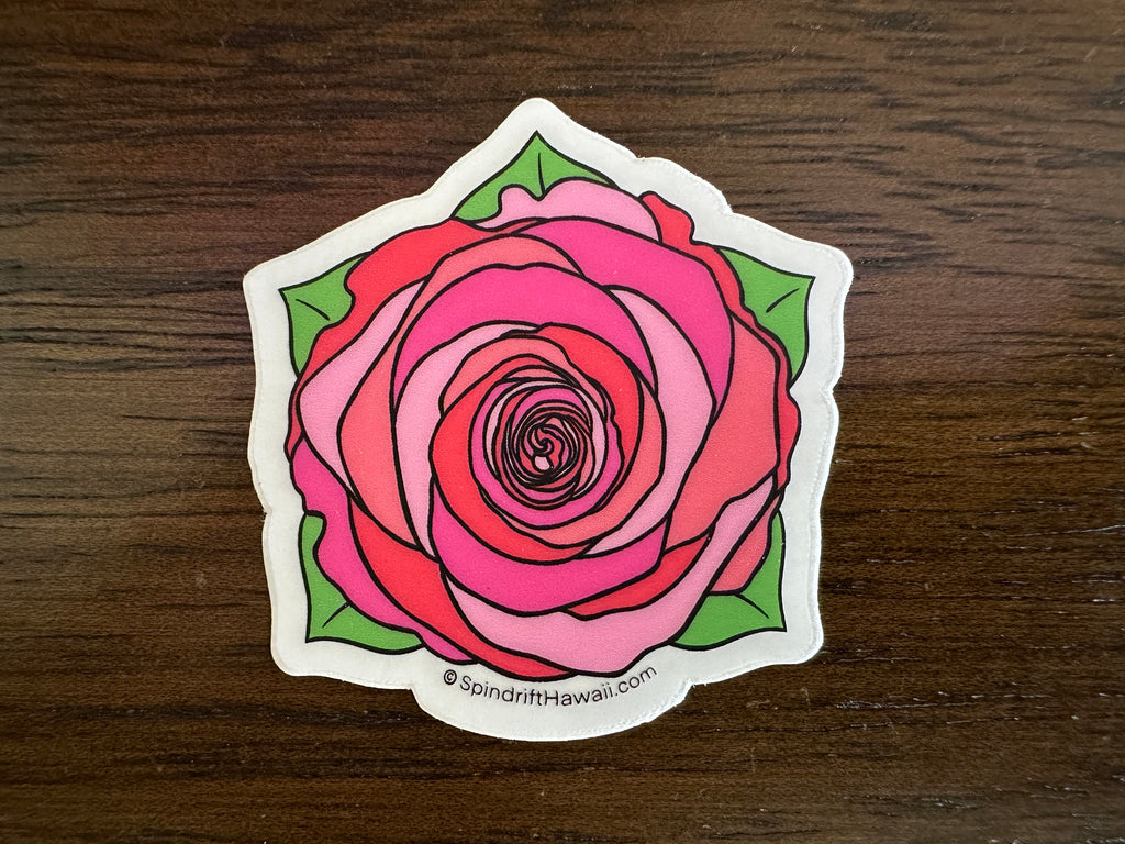Pink Rose Flower Clear 2” Vinyl Die Cut Sticker