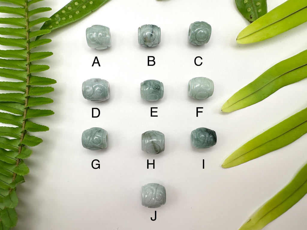 Carved Type A Natural Jade Barrel Bead on a Hammered Bangle