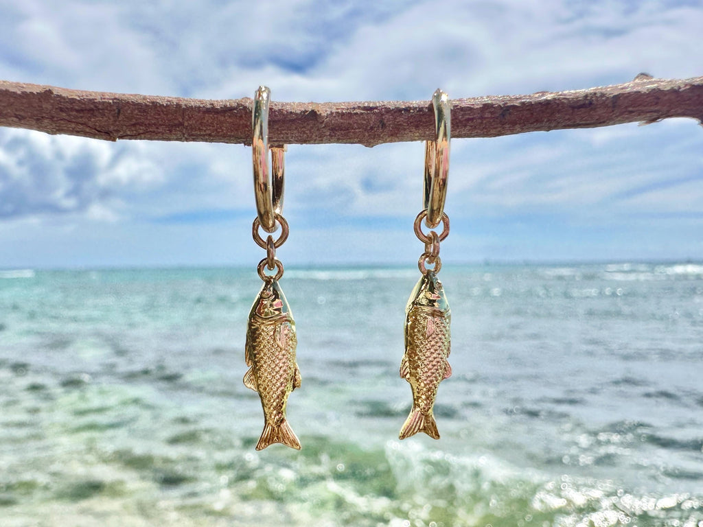 Fish Charm 18K Gold Filled Hoop Earrings