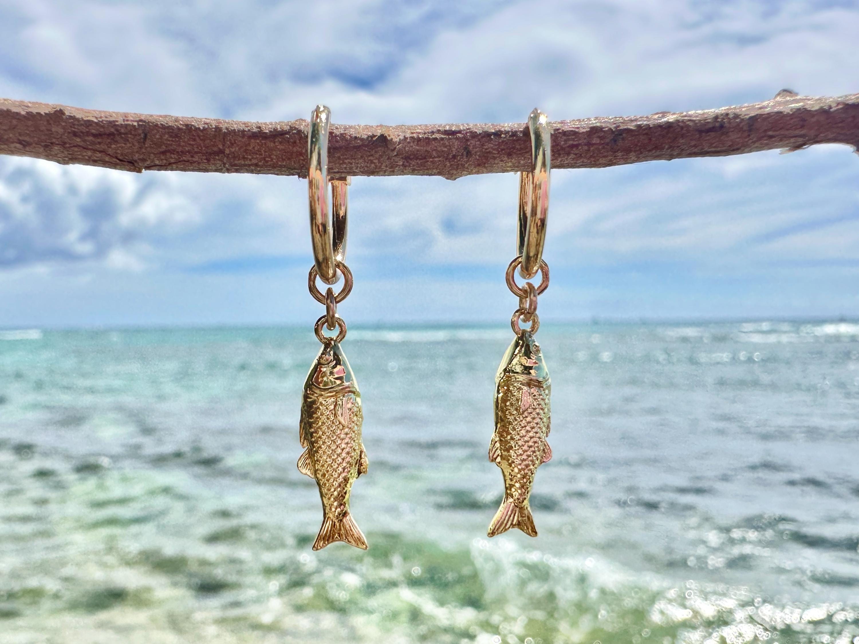 Fish Charm 18K Gold Filled Hoop Earrings