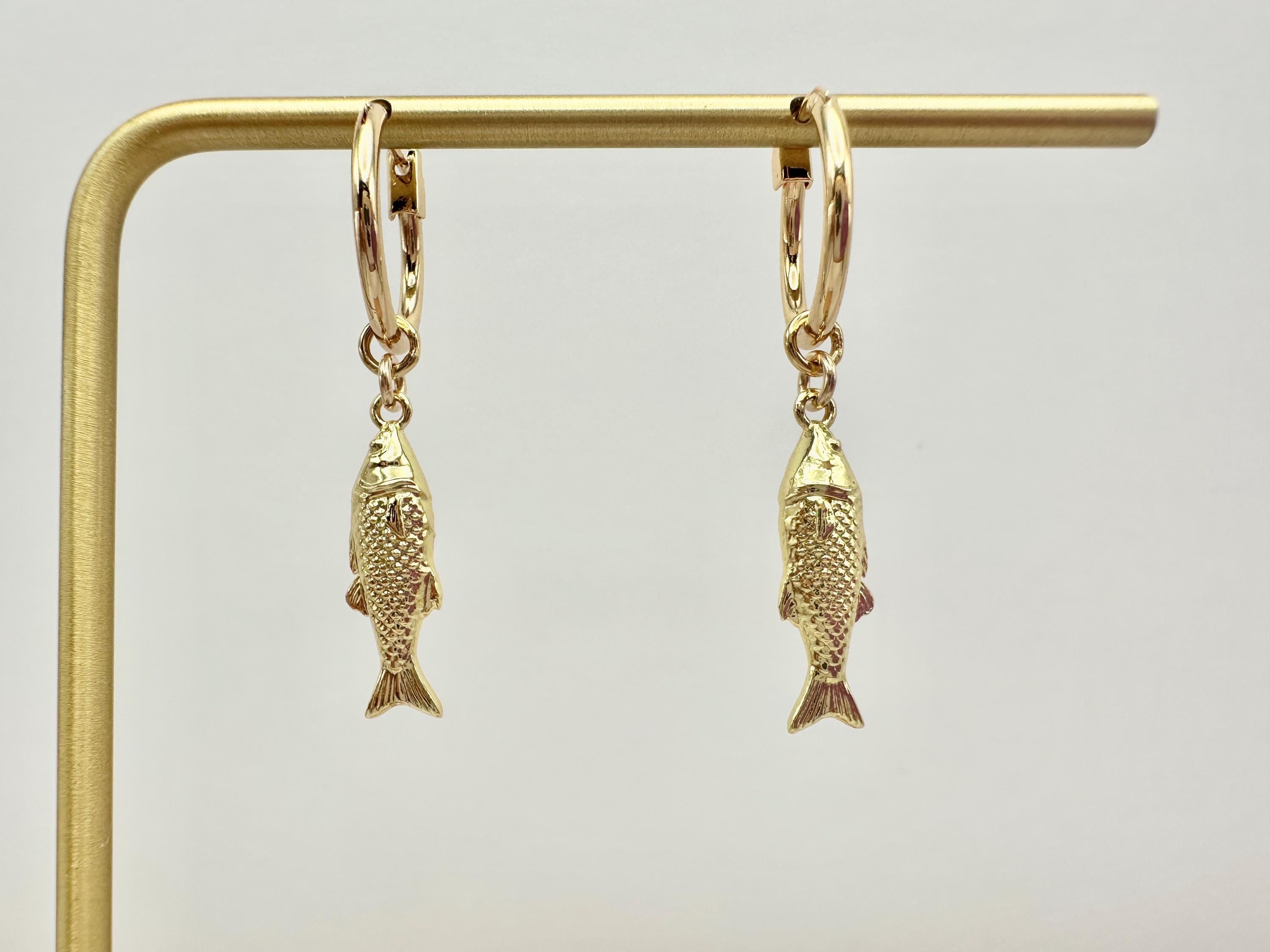 Fish Charm 18K Gold Filled Hoop Earrings