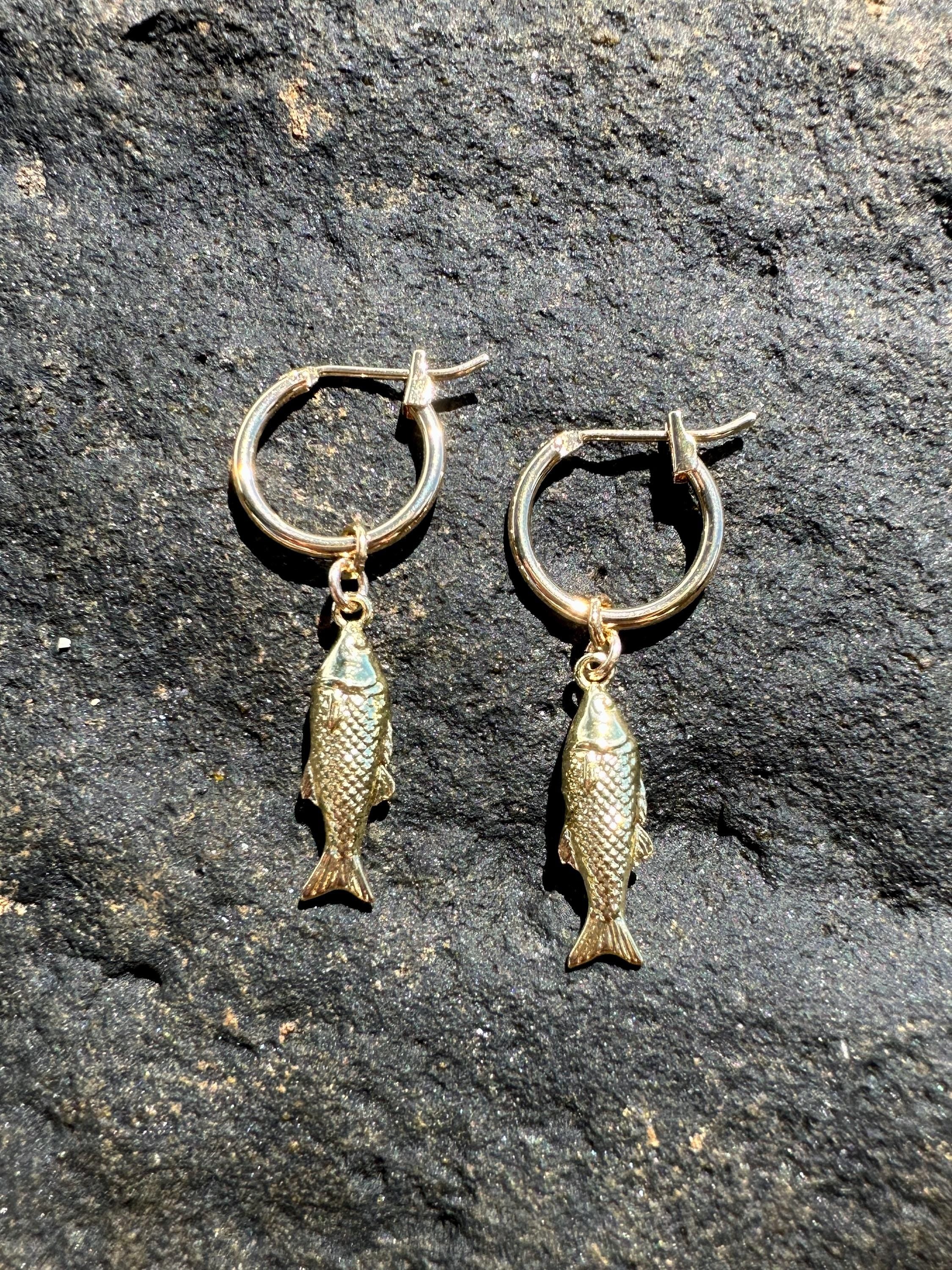 Fish Charm 18K Gold Filled Hoop Earrings
