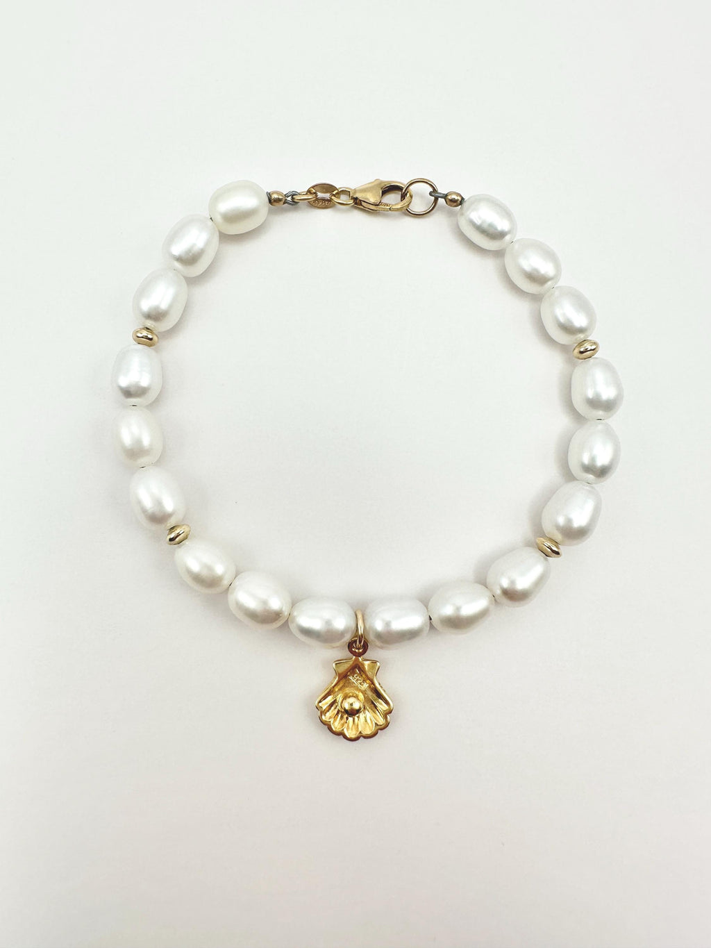 White Freshwater Pearl Bracelet with Reversible Clam and Pearl Charm