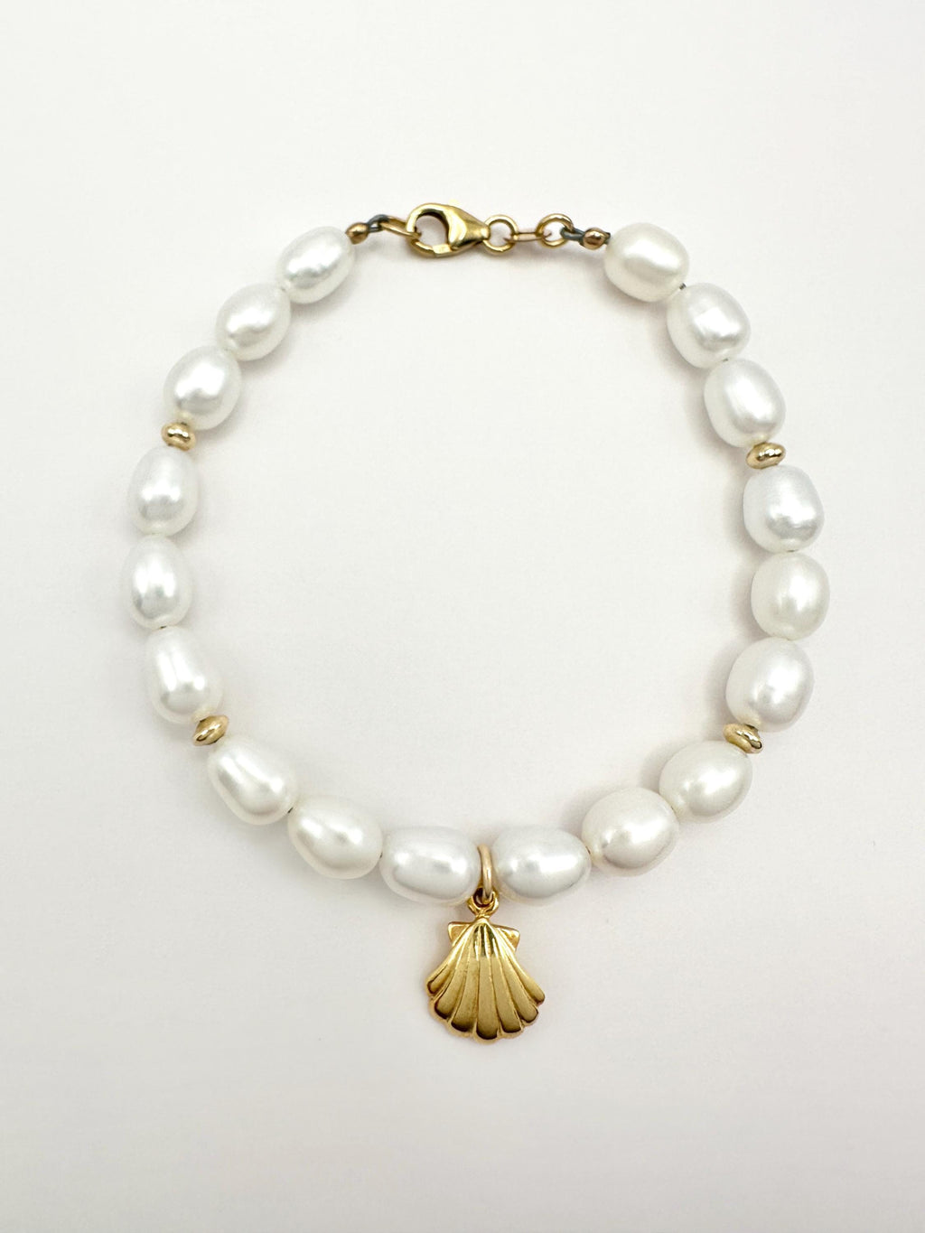 White Freshwater Pearl Bracelet with Reversible Clam and Pearl Charm