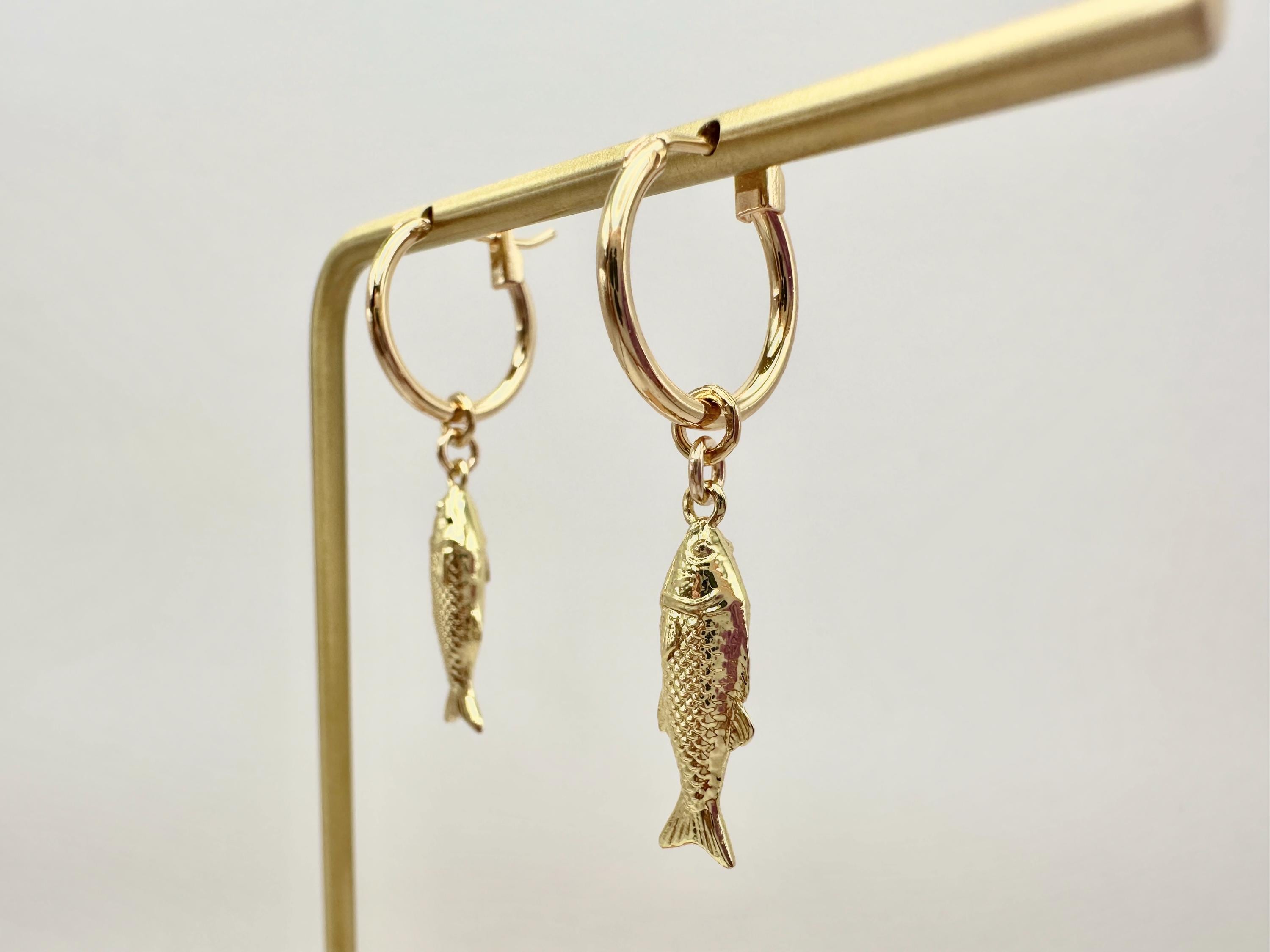Fish Charm 18K Gold Filled Hoop Earrings