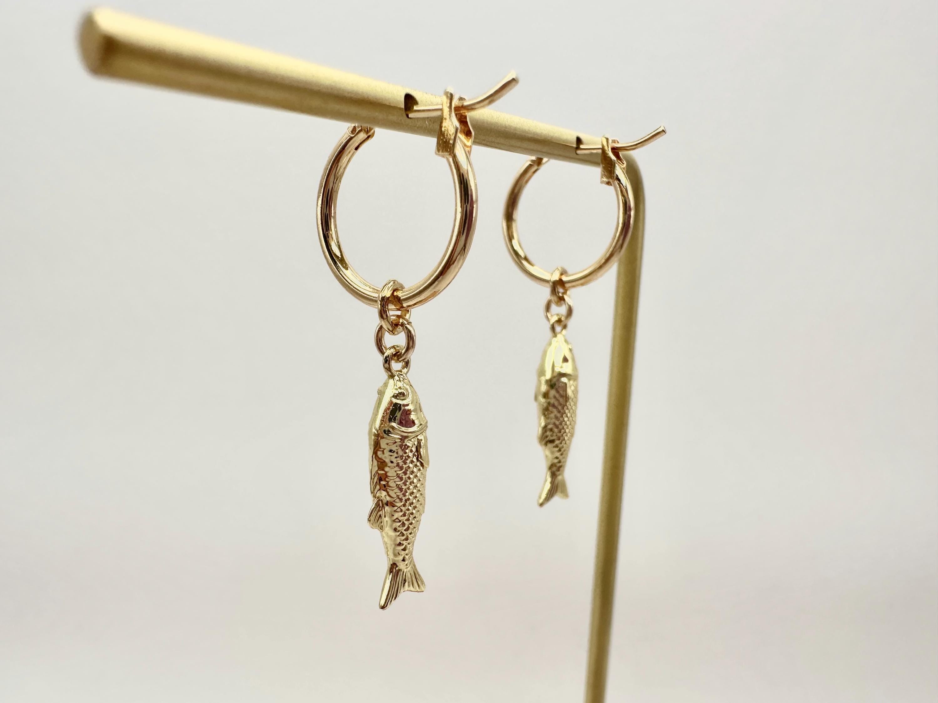 Fish Charm 18K Gold Filled Hoop Earrings