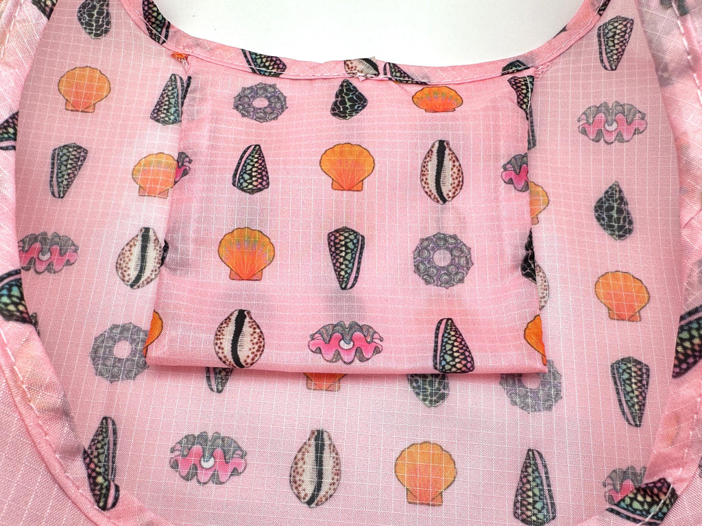 Seashell or Hibiscus Flower Pattern Print Ripstop Nylon Lightweight Foldable Tote Bag