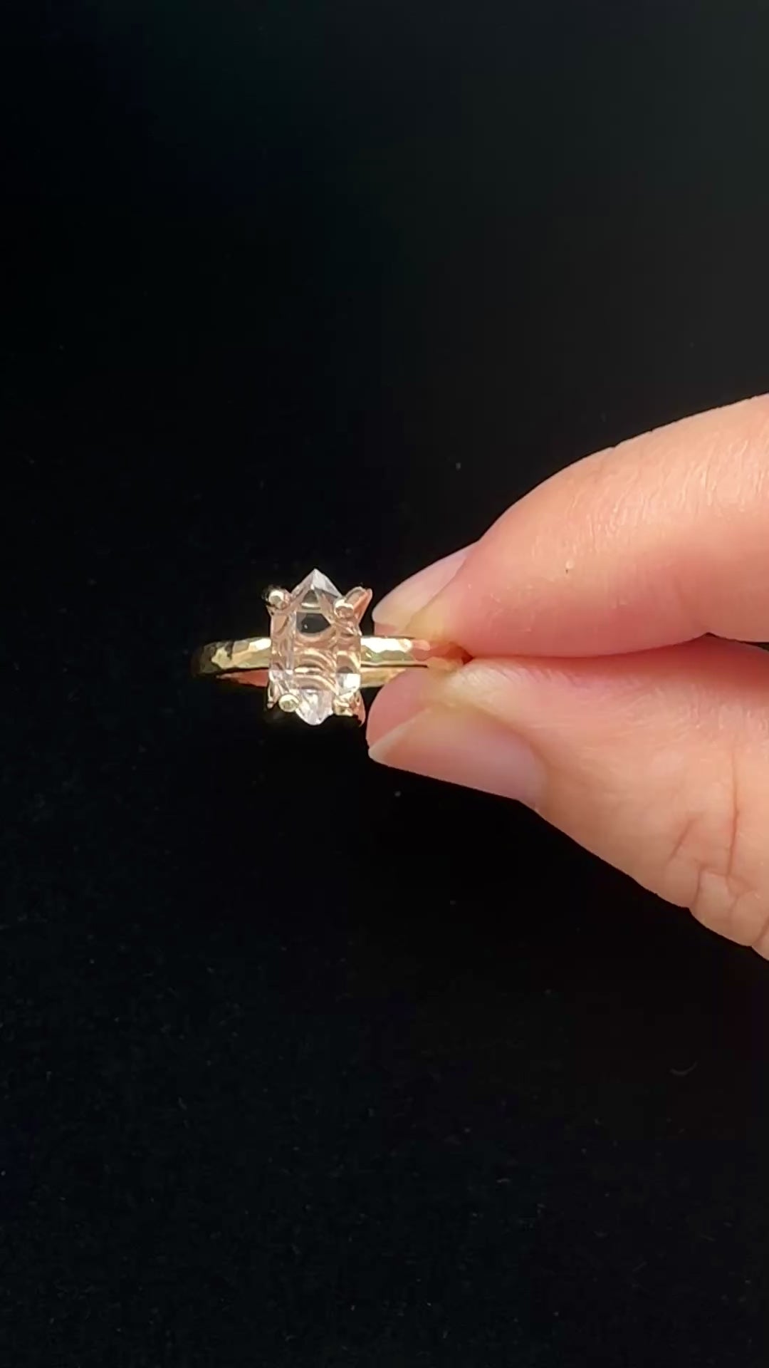 Herkimer Diamond 14K Gold Filled Hammered Ring with Prong Setting