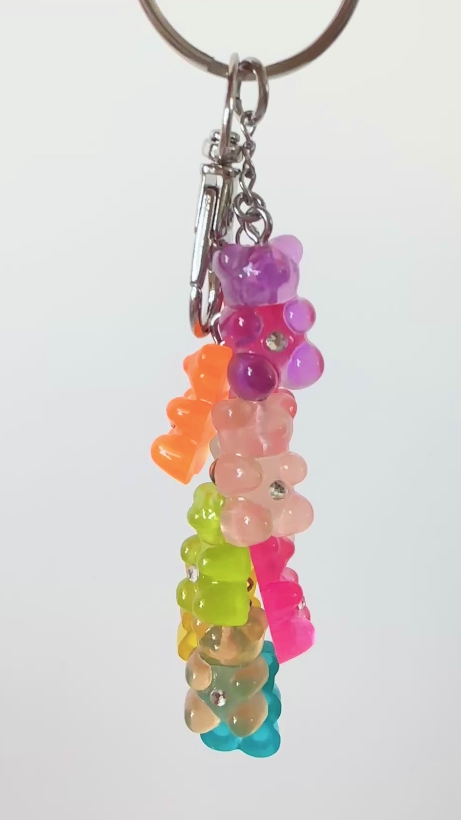 Rhinestone Gummy Bear Sparkling Rainbow Glow in the Dark Charm Keychain